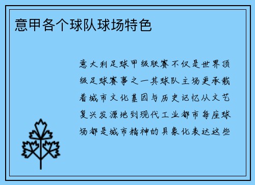 意甲各个球队球场特色